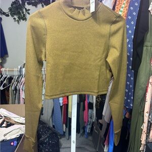 Aerie Gold Fitted Long Sleeve Crop Shirt